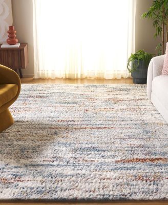 SAFAVIEH Area Rug 8x10 - Berber Shag Collection - Large - Blue Rust & Ivory, Modern Design, Non-Shedding & Easy Cleaning, Plush Thick Pile, Ideal for Living Room, Bedroom, Dining Space (BER577A)