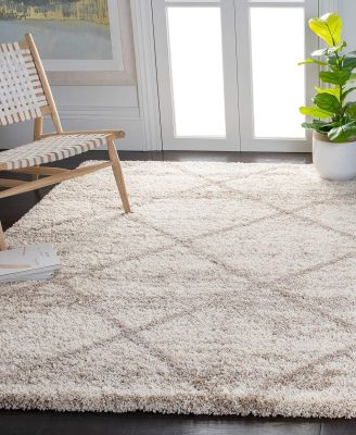 SAFAVIEH Hudson Shag Collection Area Rug - 9' x 12', Multi Ivory & Beige, Modern Trellis Design, Non-Shedding & Easy Care, 2-inch Thick Ideal for High Traffic Areas in Living Room, Bedroom (SGH281H)