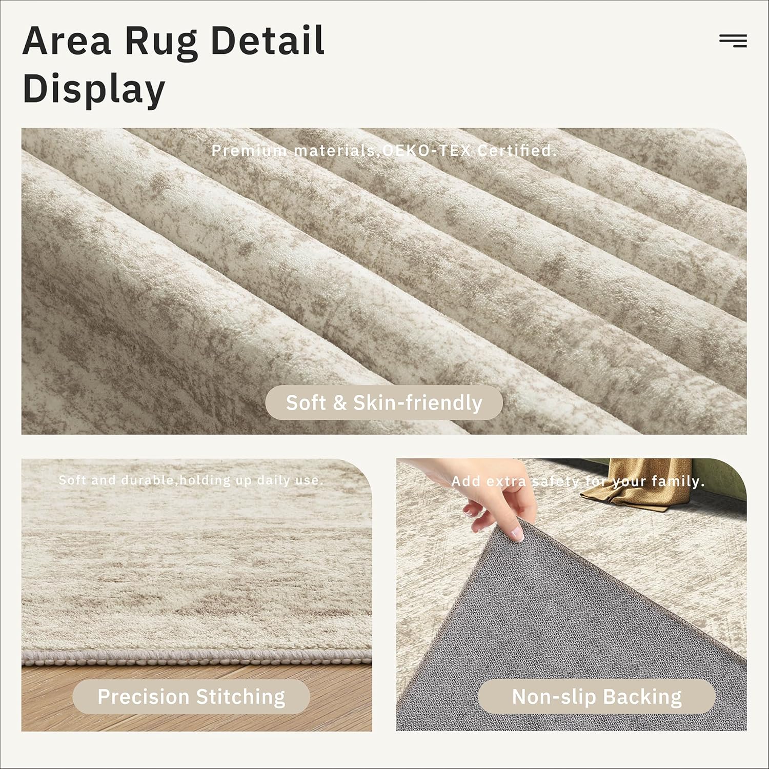 Washable Area Rug 8x10, Large Soft Rugs for Living Room Vintage Beige Carpet 8x10 Area Rugs for Bedroom Dining Room Non-Slip Stain Resistant Under Table Rug - Image 5