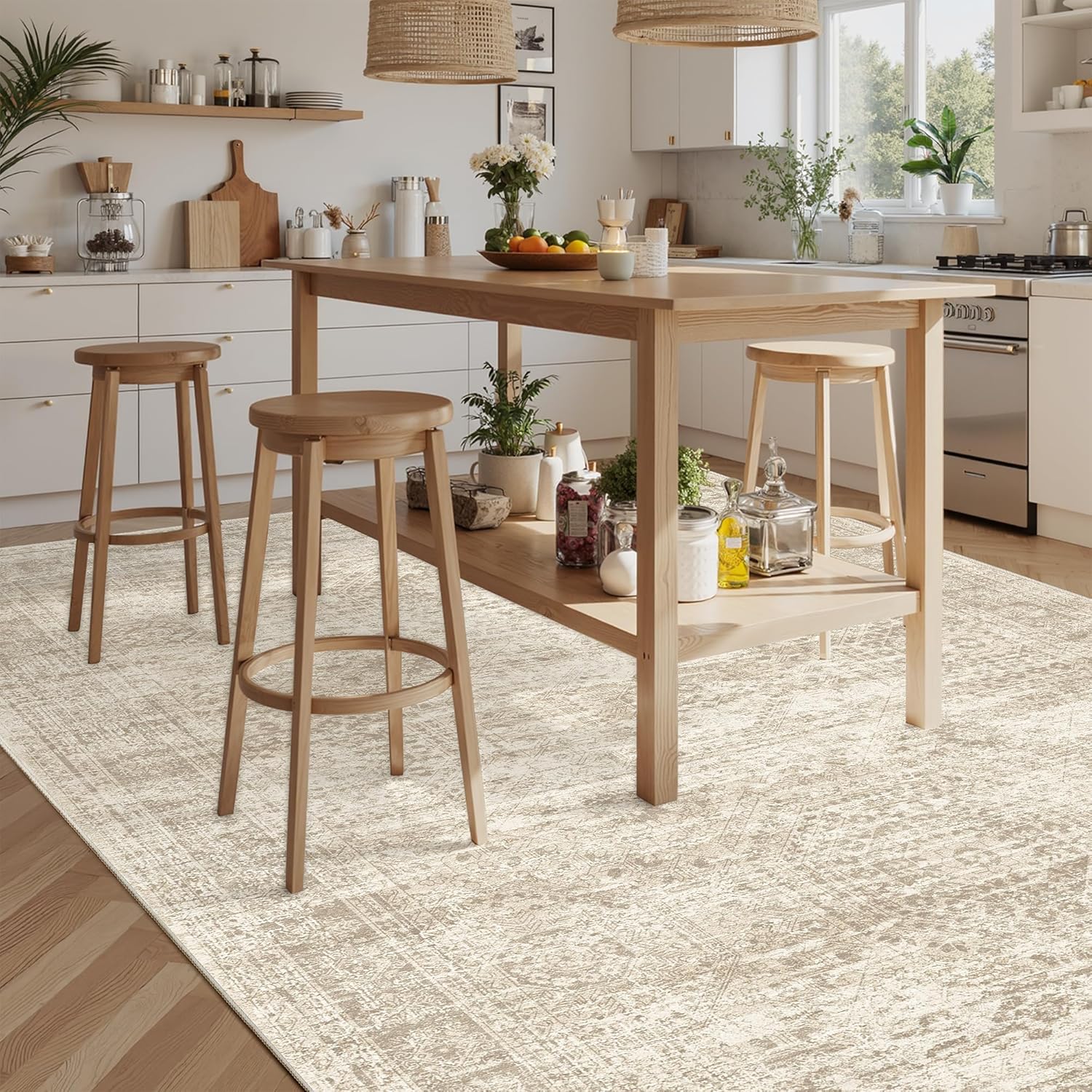 Washable Area Rug 8x10, Large Soft Rugs for Living Room Vintage Beige Carpet 8x10 Area Rugs for Bedroom Dining Room Non-Slip Stain Resistant Under Table Rug - Image 7