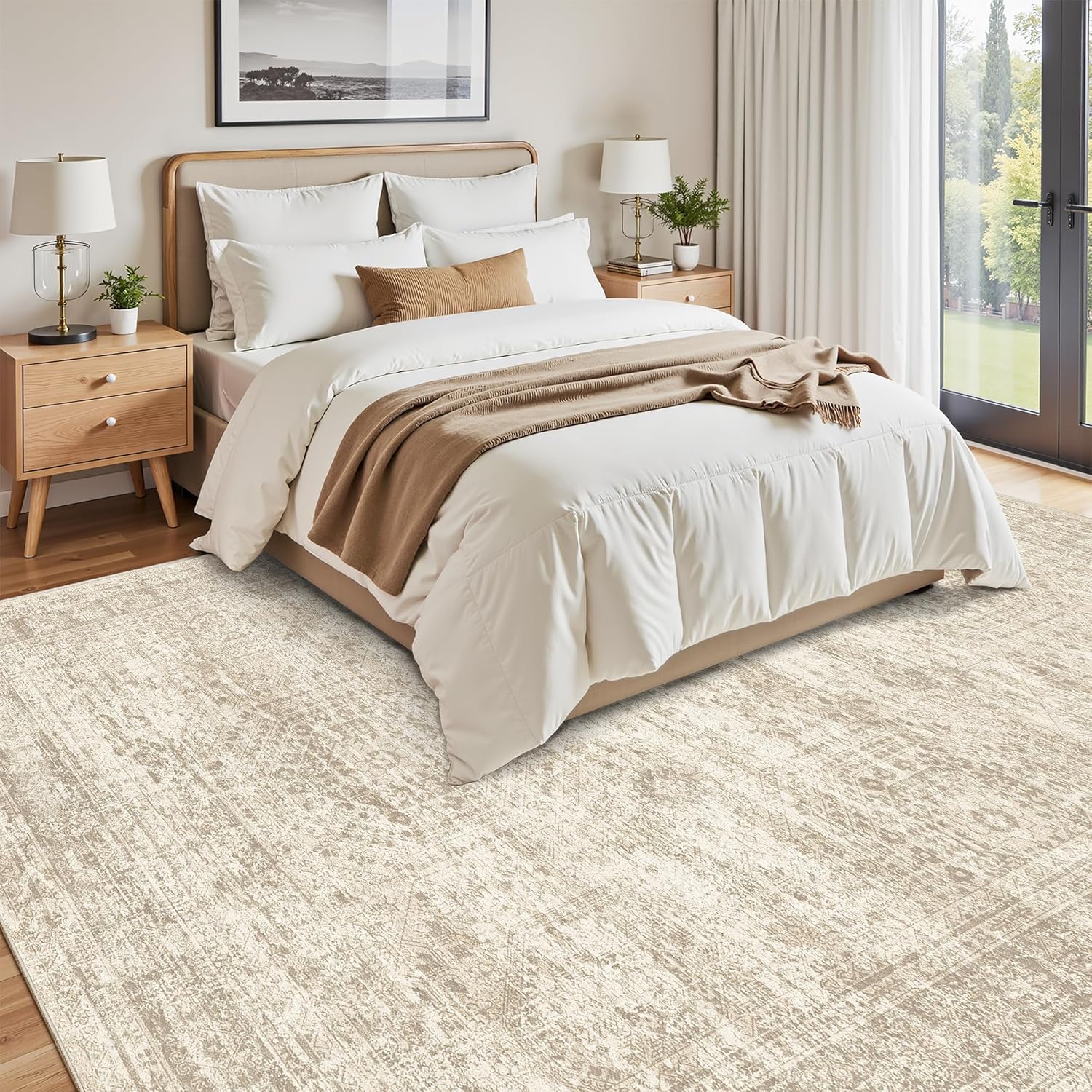 Washable Area Rug 8x10, Large Soft Rugs for Living Room Vintage Beige Carpet 8x10 Area Rugs for Bedroom Dining Room Non-Slip Stain Resistant Under Table Rug - Image 8